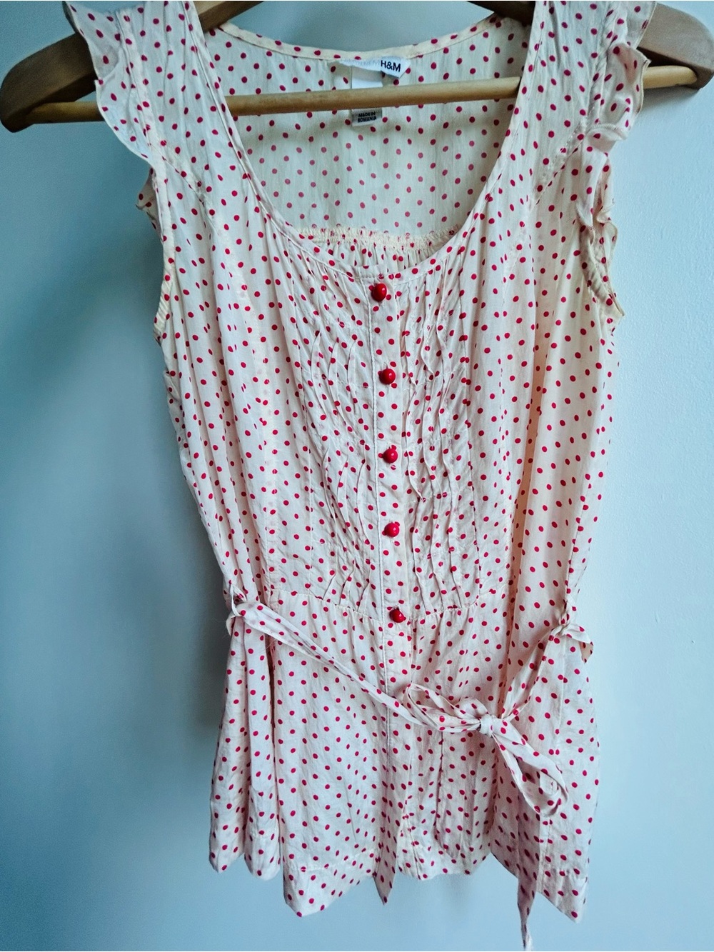 H&M Red Polka Dot Tie-Waist Sleeveless Top